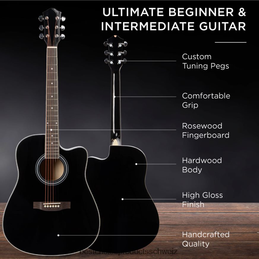 Best Choice Products Akustikgitarren-Set für Einsteiger in Originalgröße mit Koffer, Gurt und Kapodaster Schwarz 2JD0221066