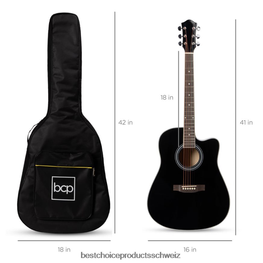 Best Choice Products Akustikgitarren-Set für Einsteiger in Originalgröße mit Koffer, Gurt und Kapodaster Schwarz 2JD0221066