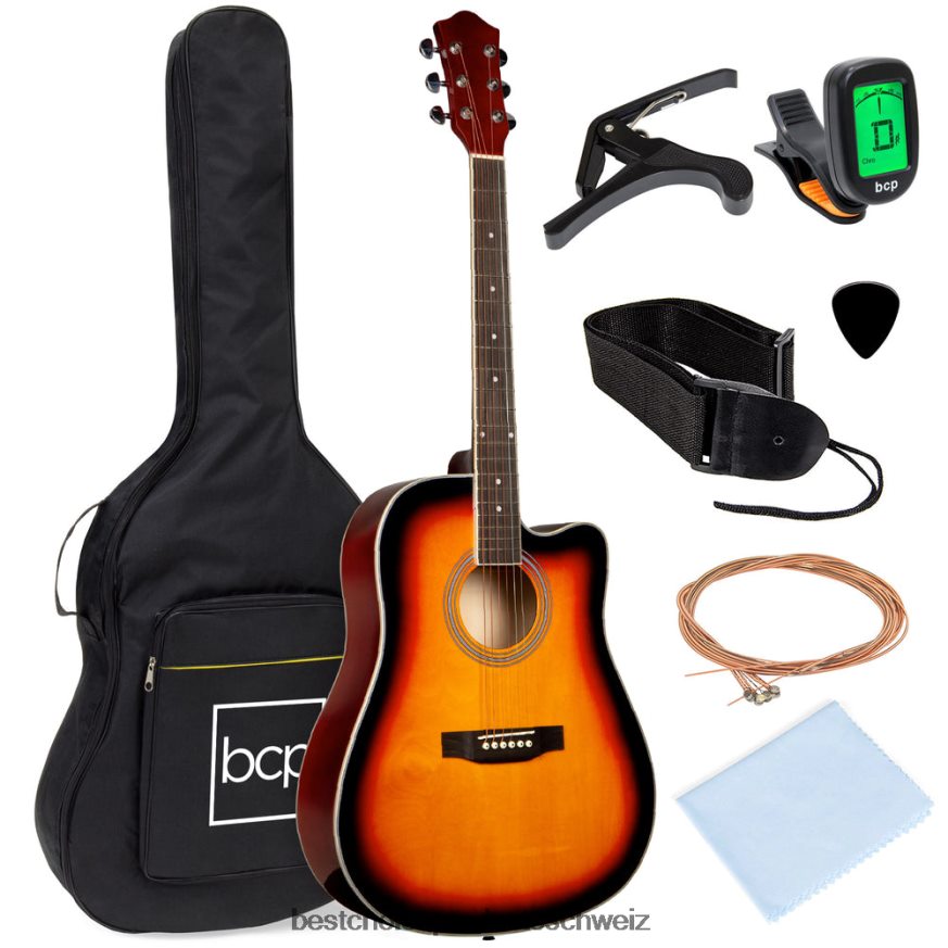 Best Choice Products Akustikgitarren-Set für Einsteiger in Originalgröße mit Koffer, Gurt und Kapodaster Sonnendurchbruch 2JD0221067