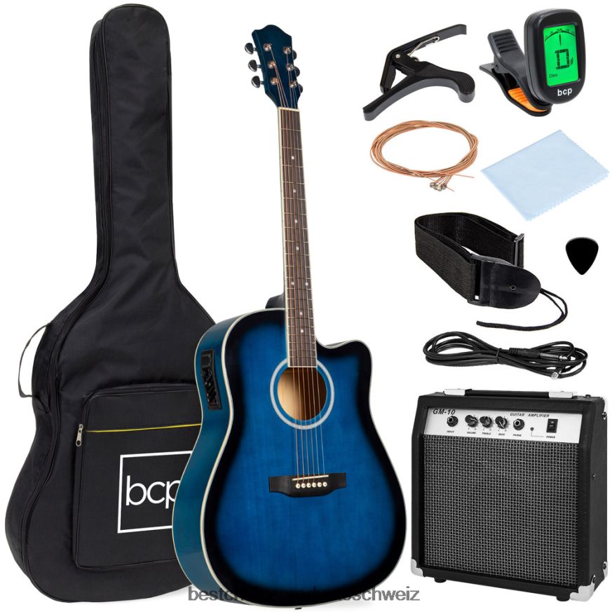 Best Choice Products Akustisches elektrisches Cutaway-Gitarrenset für Einsteiger mit Koffer und Gurt Blau 2JD0221096
