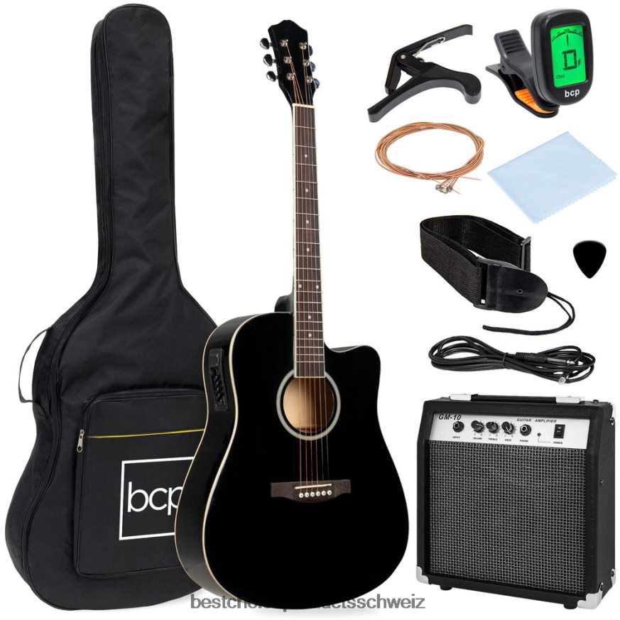 Best Choice Products Akustisches elektrisches Cutaway-Gitarrenset für Einsteiger mit Koffer und Gurt Schwarz 2JD0221094