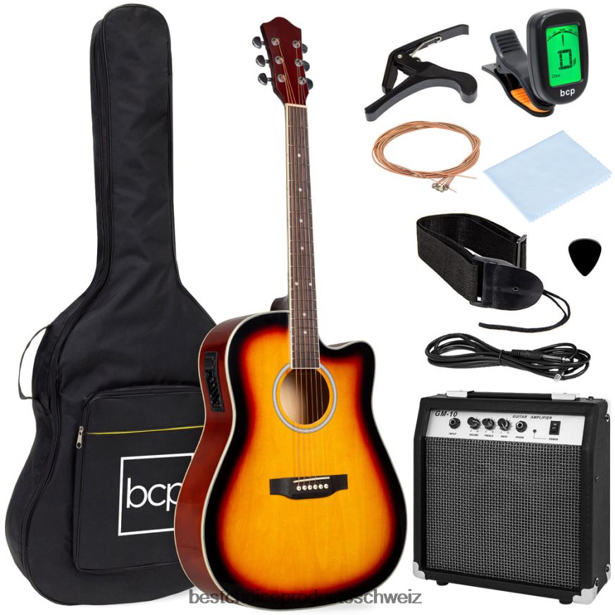 Best Choice Products Akustisches elektrisches Cutaway-Gitarrenset für Einsteiger mit Koffer und Gurt Sonnendurchbruch 2JD0221095