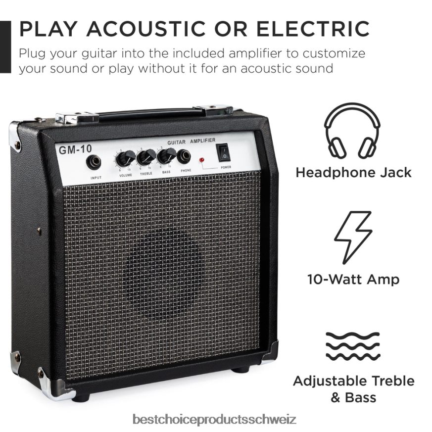 Best Choice Products Akustisches elektrisches Cutaway-Gitarrenset für Einsteiger mit Koffer und Gurt Sonnendurchbruch 2JD0221095