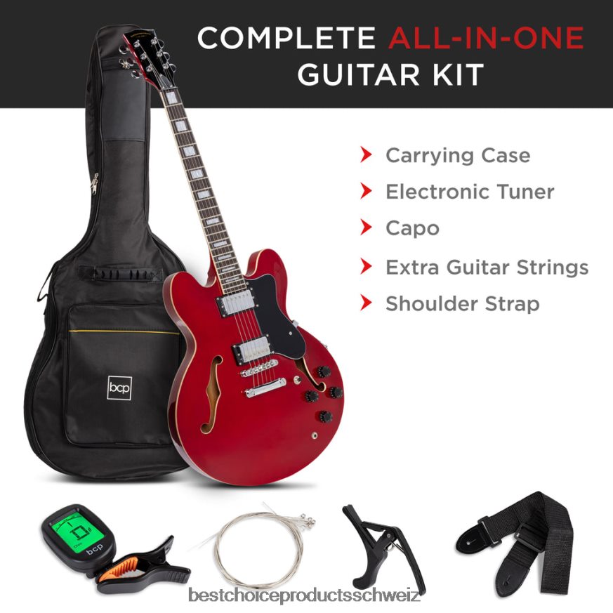 Best Choice Products All-Inclusive-Set für E-Gitarren mit Halbhohlkörper Rot 2JD0221037