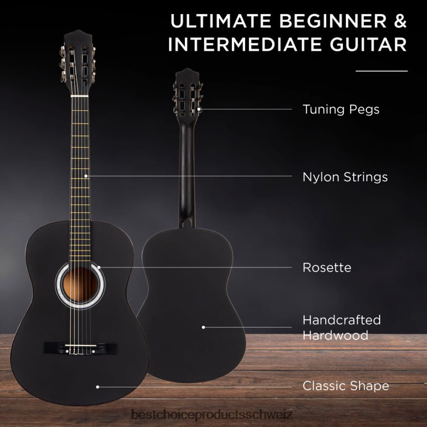 Best Choice Products Einsteiger-Akustikgitarrenset mit Koffer, Gurt, digitalem Stimmgerät und Saiten Matt-schwarz 2JD0221112