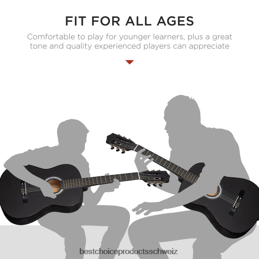 Best Choice Products Einsteiger-Akustikgitarrenset mit Koffer, Gurt, digitalem Stimmgerät und Saiten Matt-schwarz 2JD0221112