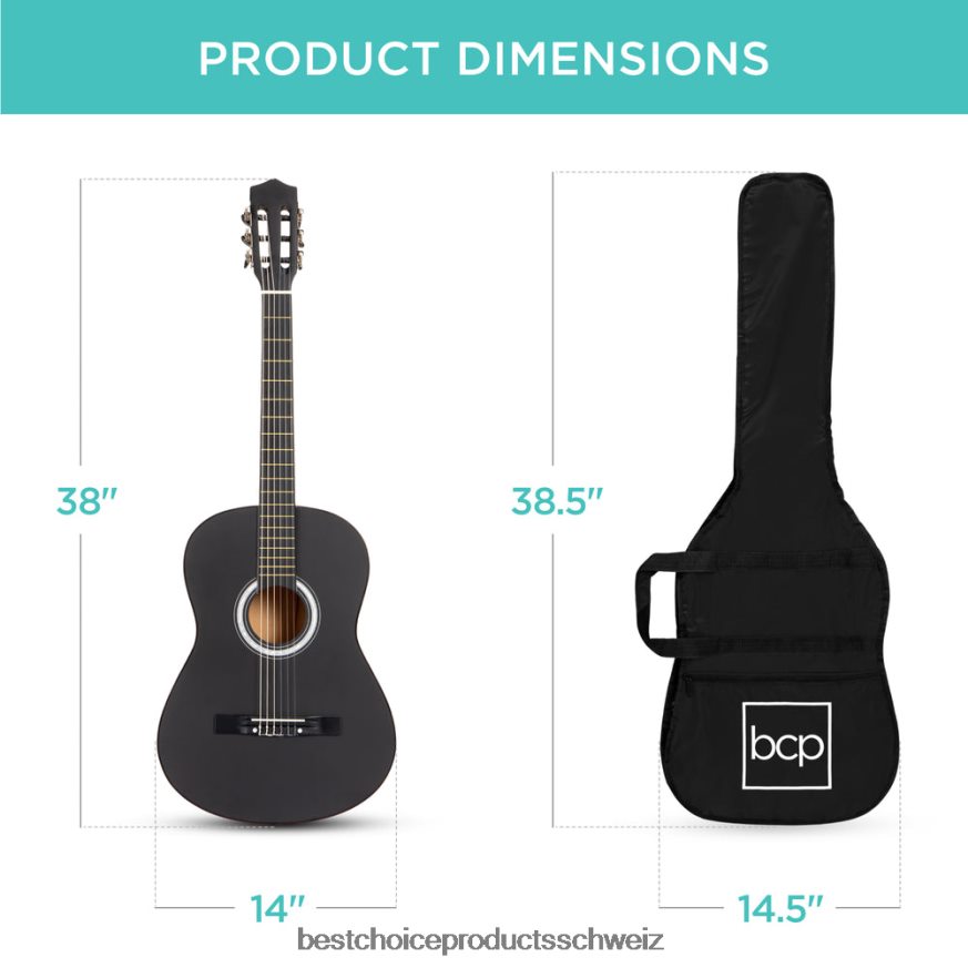 Best Choice Products Einsteiger-Akustikgitarrenset mit Koffer, Gurt, digitalem Stimmgerät und Saiten Matt-schwarz 2JD0221112