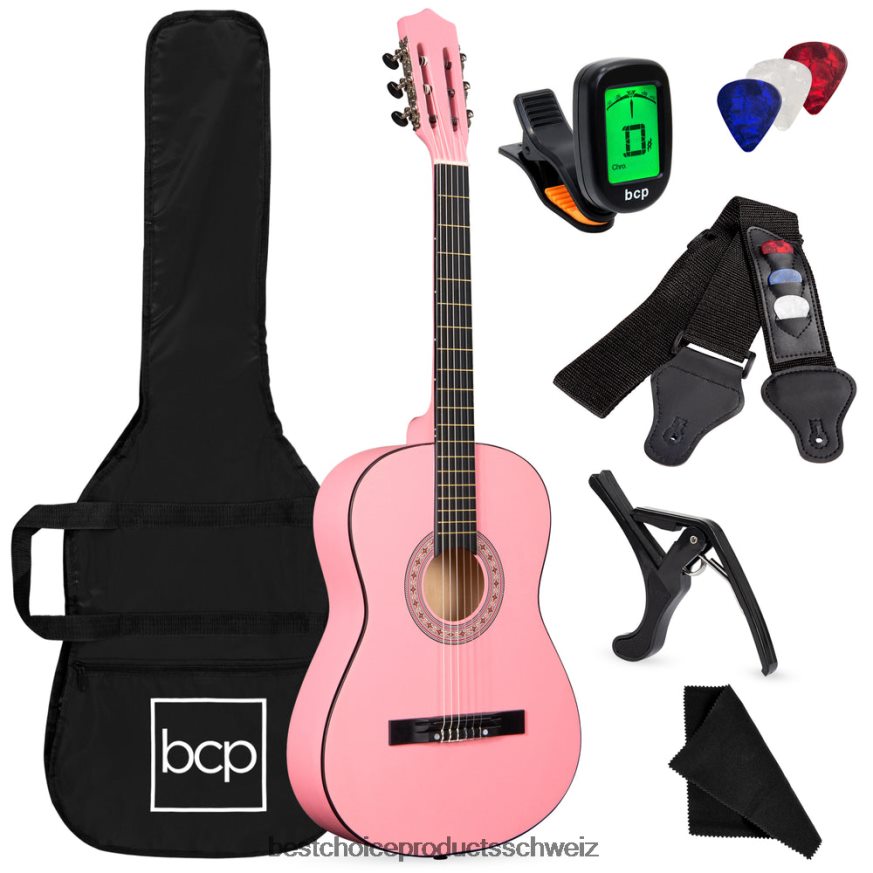 Best Choice Products Einsteiger-Akustikgitarrenset mit Koffer, Gurt, digitalem Stimmgerät und Saiten Rosa 2JD0221116