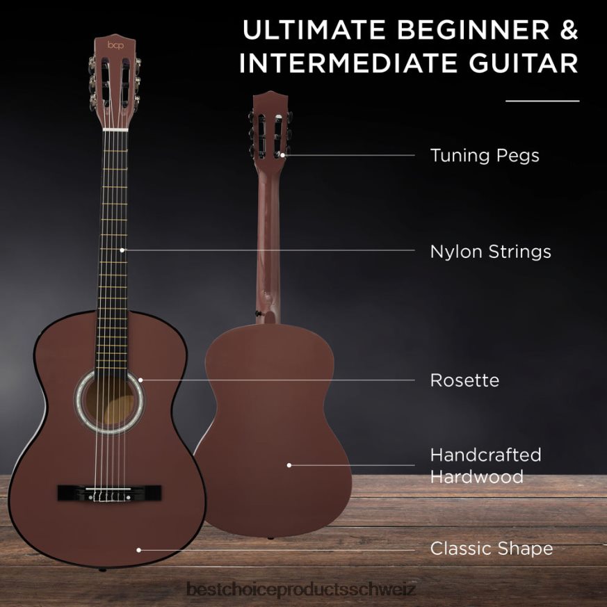 Best Choice Products Einsteiger-Akustikgitarrenset mit Koffer, Gurt, digitalem Stimmgerät und Saiten dunkelbraun 2JD0221119