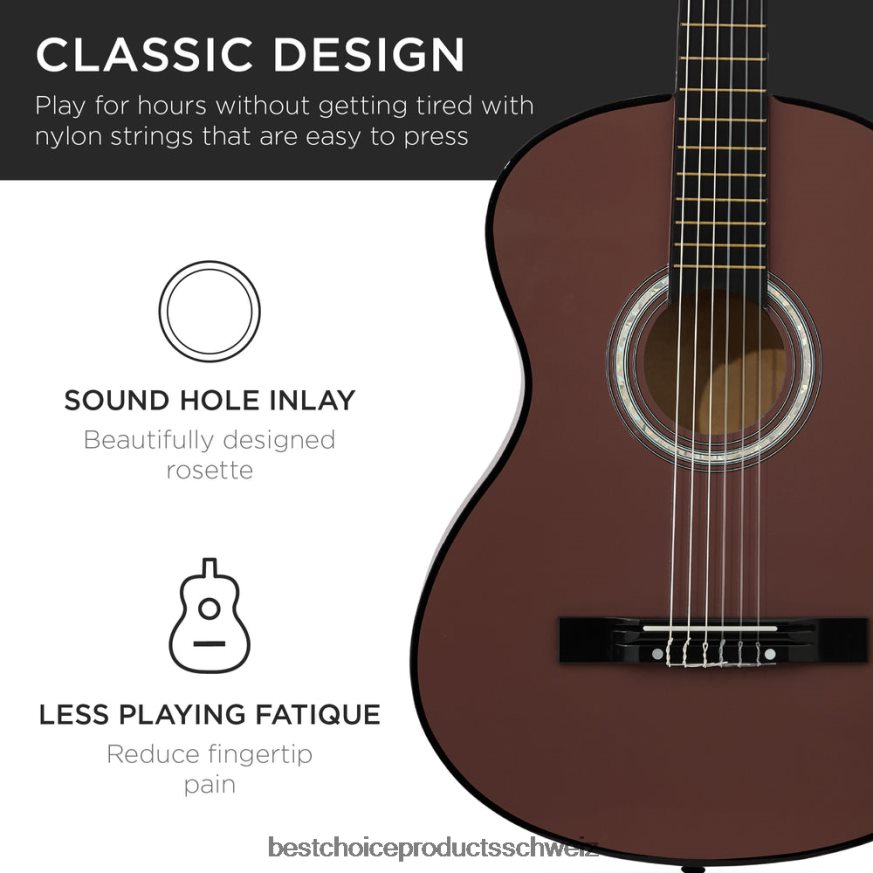 Best Choice Products Einsteiger-Akustikgitarrenset mit Koffer, Gurt, digitalem Stimmgerät und Saiten dunkelbraun 2JD0221119