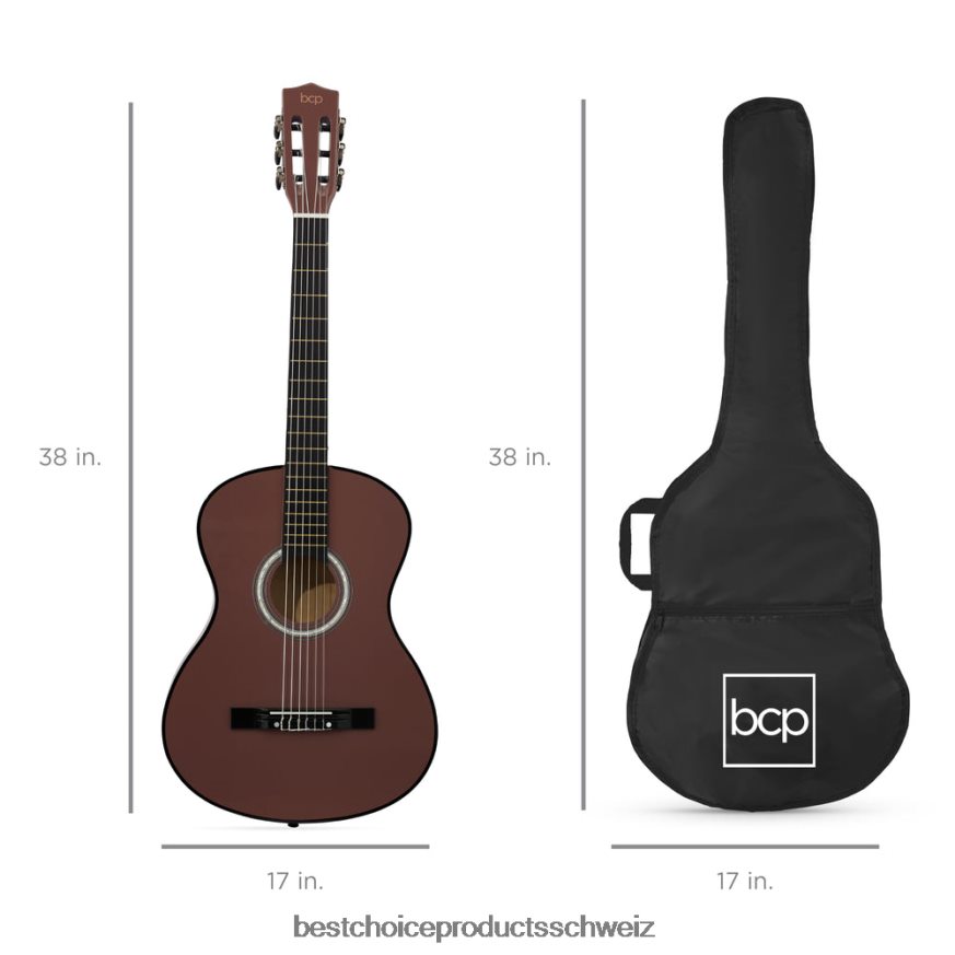 Best Choice Products Einsteiger-Akustikgitarrenset mit Koffer, Gurt, digitalem Stimmgerät und Saiten dunkelbraun 2JD0221119