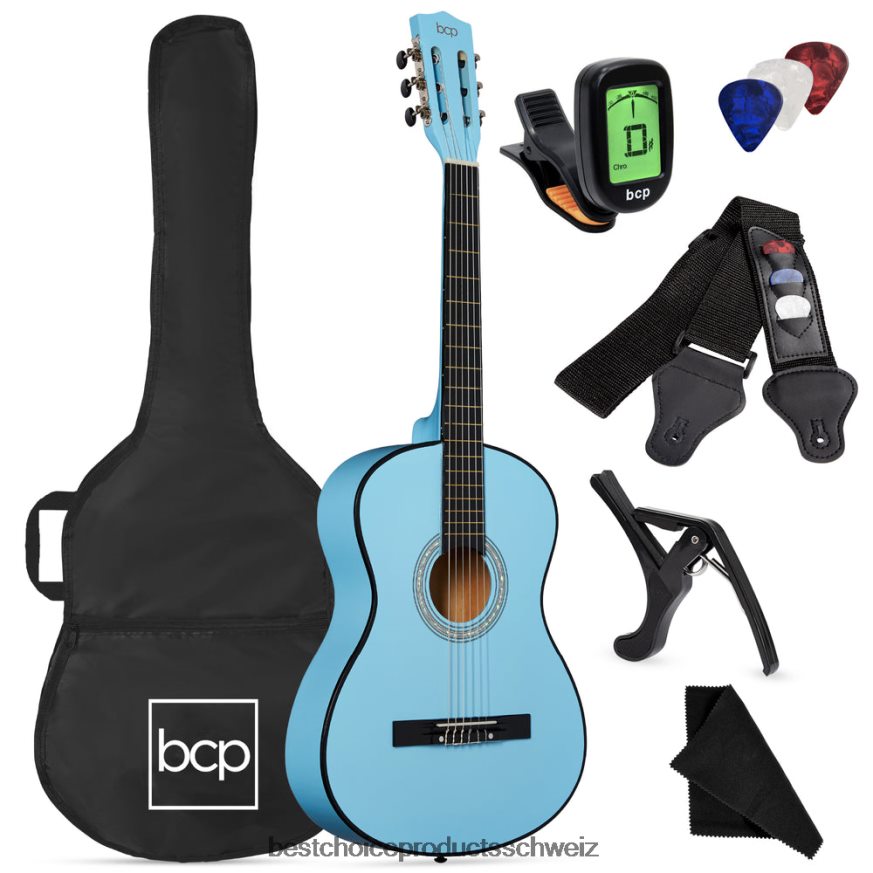 Best Choice Products Einsteiger-Akustikgitarrenset mit Koffer, Gurt, digitalem Stimmgerät und Saiten hellblau 2JD0221120