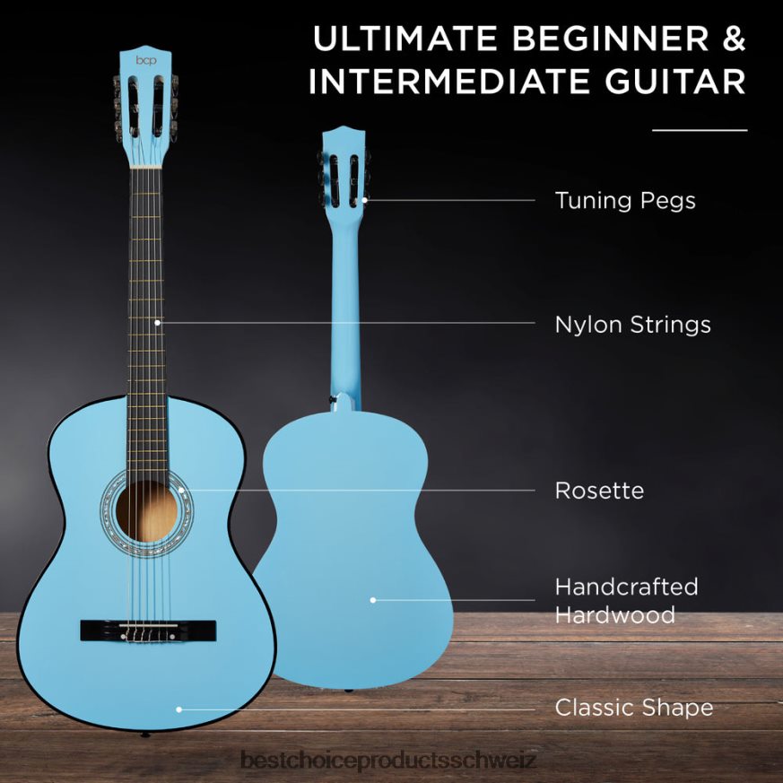 Best Choice Products Einsteiger-Akustikgitarrenset mit Koffer, Gurt, digitalem Stimmgerät und Saiten hellblau 2JD0221120