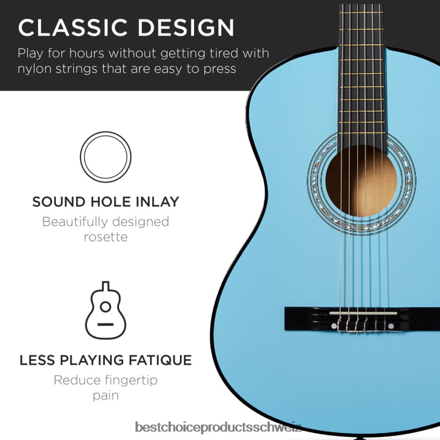Best Choice Products Einsteiger-Akustikgitarrenset mit Koffer, Gurt, digitalem Stimmgerät und Saiten hellblau 2JD0221120