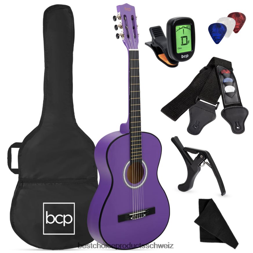Best Choice Products Einsteiger-Akustikgitarrenset mit Koffer, Gurt, digitalem Stimmgerät und Saiten lila 2JD0221118