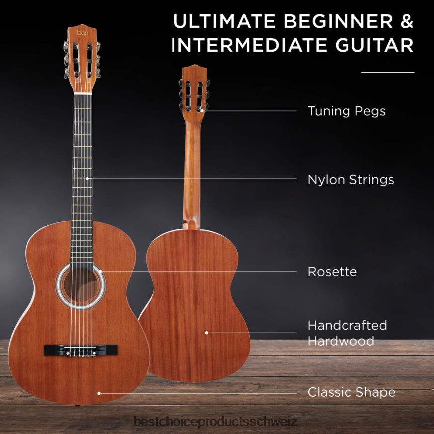 Best Choice Products Einsteiger-Akustikgitarrenset mit Koffer, Gurt, digitalem Stimmgerät und Saiten natürliches Mahagoni 2JD0221121