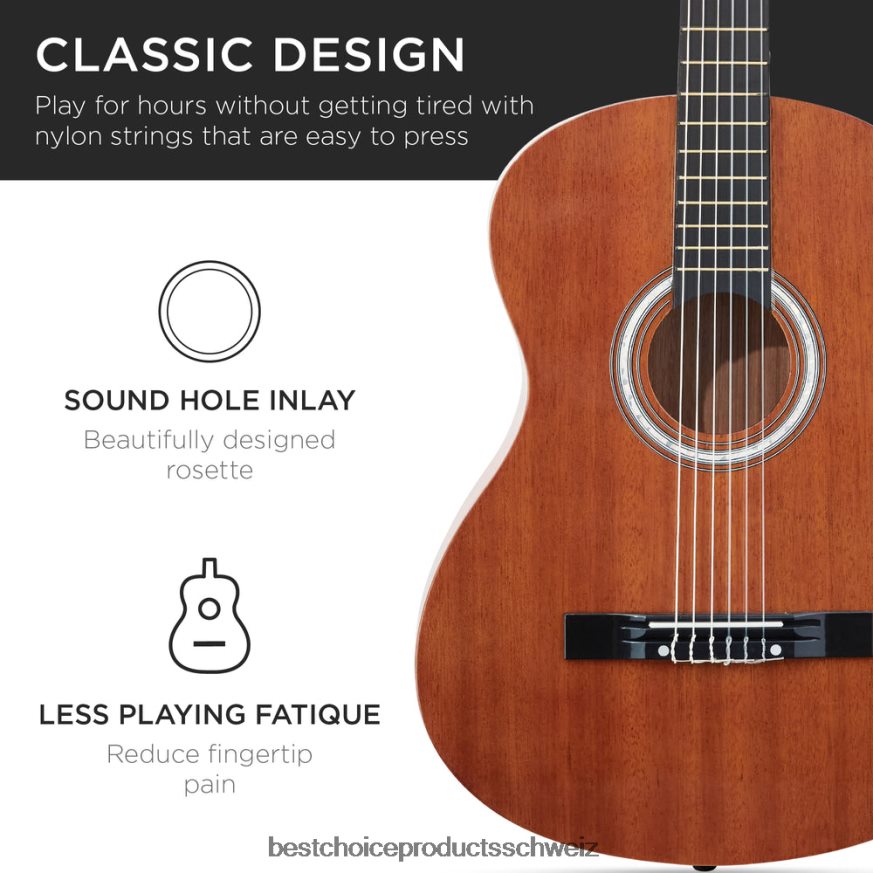 Best Choice Products Einsteiger-Akustikgitarrenset mit Koffer, Gurt, digitalem Stimmgerät und Saiten natürliches Mahagoni 2JD0221121