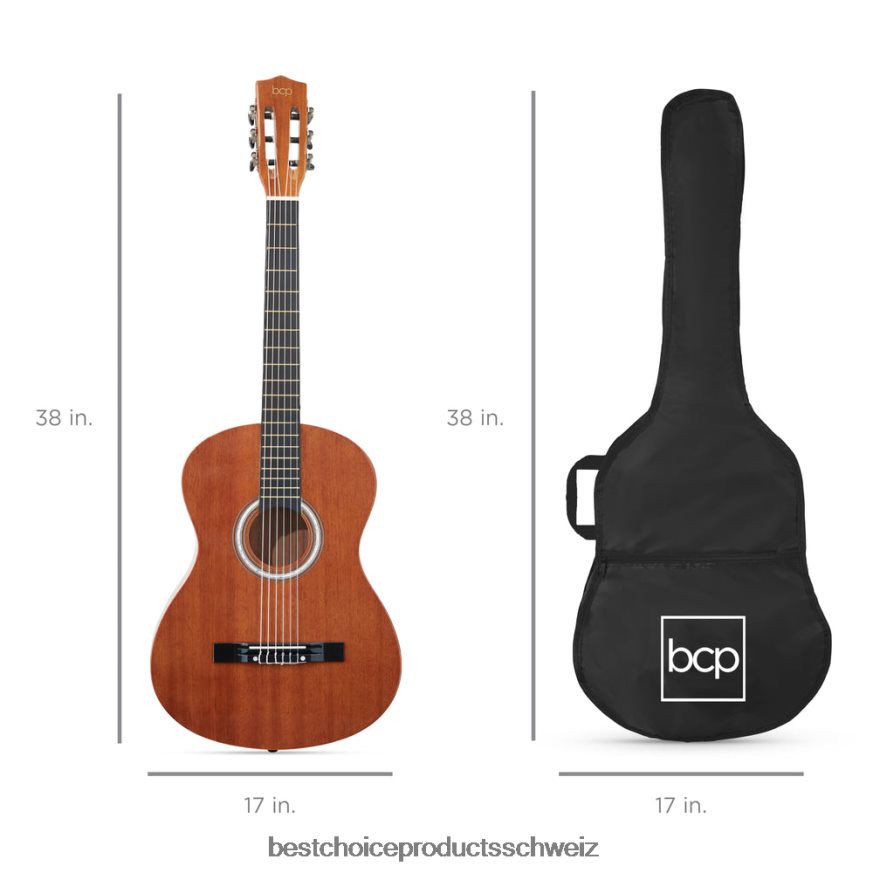 Best Choice Products Einsteiger-Akustikgitarrenset mit Koffer, Gurt, digitalem Stimmgerät und Saiten natürliches Mahagoni 2JD0221121