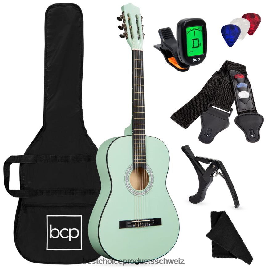 Best Choice Products Einsteiger-Akustikgitarrenset mit Koffer, Gurt, digitalem Stimmgerät und Saiten soziales Grün 2JD0221115