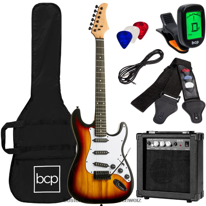 Best Choice Products Einsteiger-E-Gitarren-Set mit Koffer, 10-W-Verstärker und Tremolo-Stange 3-Farben-Sunburst 2JD0221110