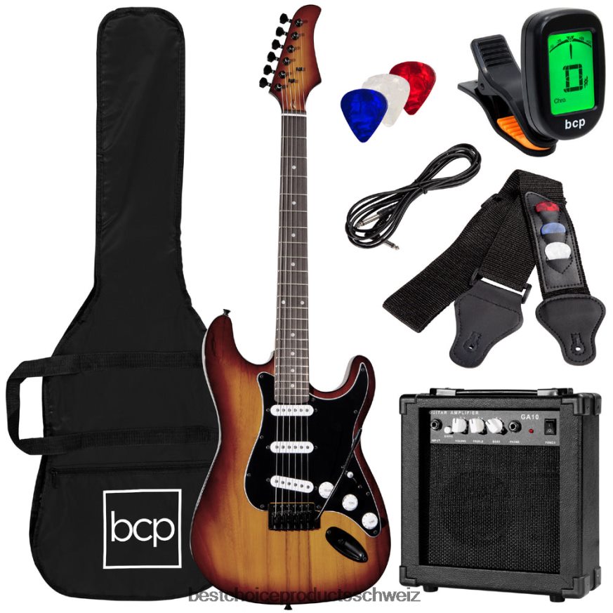 Best Choice Products Einsteiger-E-Gitarren-Set mit Koffer, 10-W-Verstärker und Tremolo-Stange Bourbon 2JD0221104