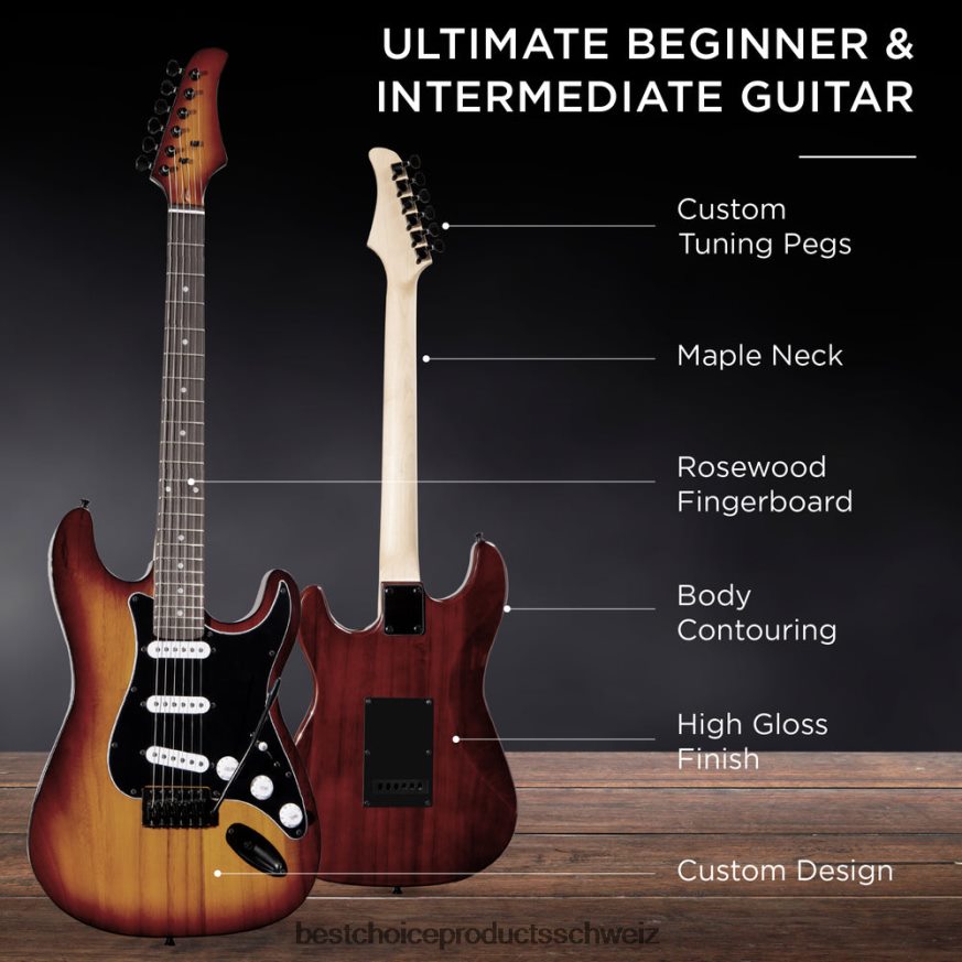 Best Choice Products Einsteiger-E-Gitarren-Set mit Koffer, 10-W-Verstärker und Tremolo-Stange Bourbon 2JD0221104