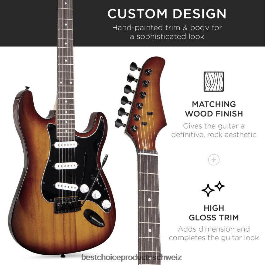 Best Choice Products Einsteiger-E-Gitarren-Set mit Koffer, 10-W-Verstärker und Tremolo-Stange Bourbon 2JD0221104