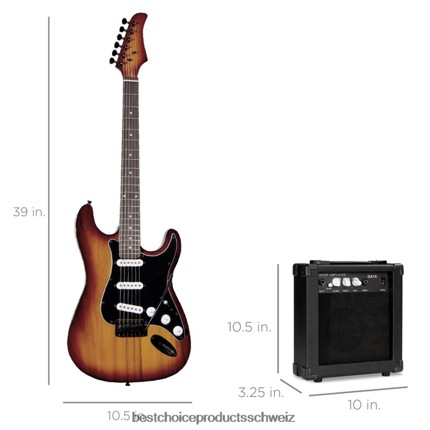 Best Choice Products Einsteiger-E-Gitarren-Set mit Koffer, 10-W-Verstärker und Tremolo-Stange Bourbon 2JD0221104