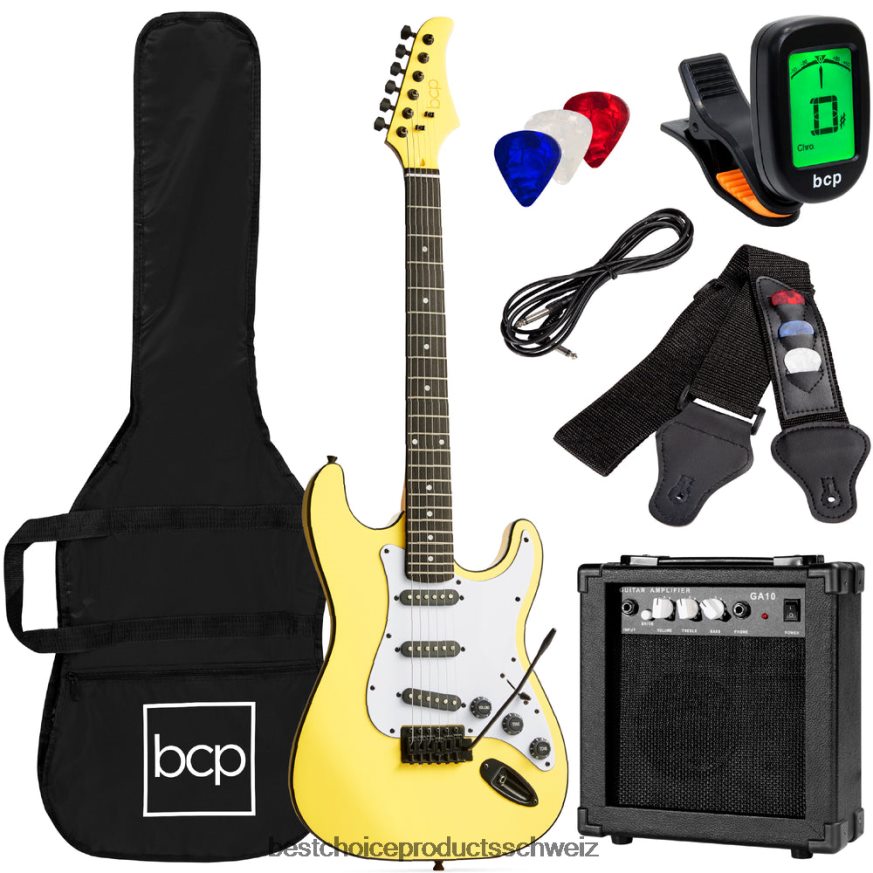 Best Choice Products Einsteiger-E-Gitarren-Set mit Koffer, 10-W-Verstärker und Tremolo-Stange Gelb 2JD0221108
