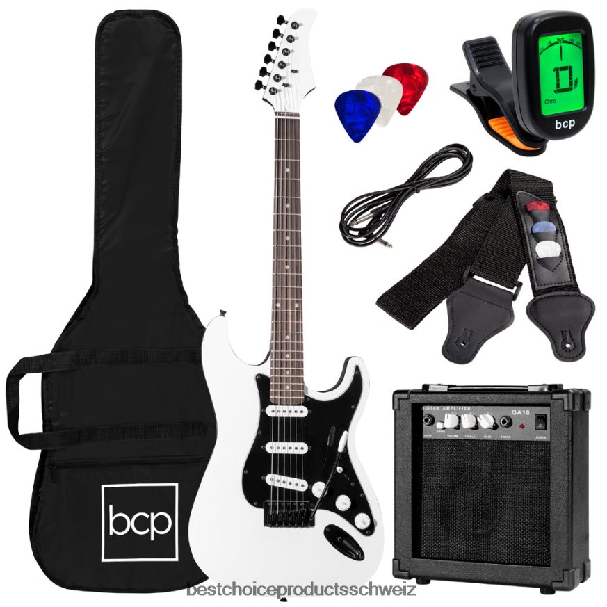 Best Choice Products Einsteiger-E-Gitarren-Set mit Koffer, 10-W-Verstärker und Tremolo-Stange Gletscherweiß 2JD0221102