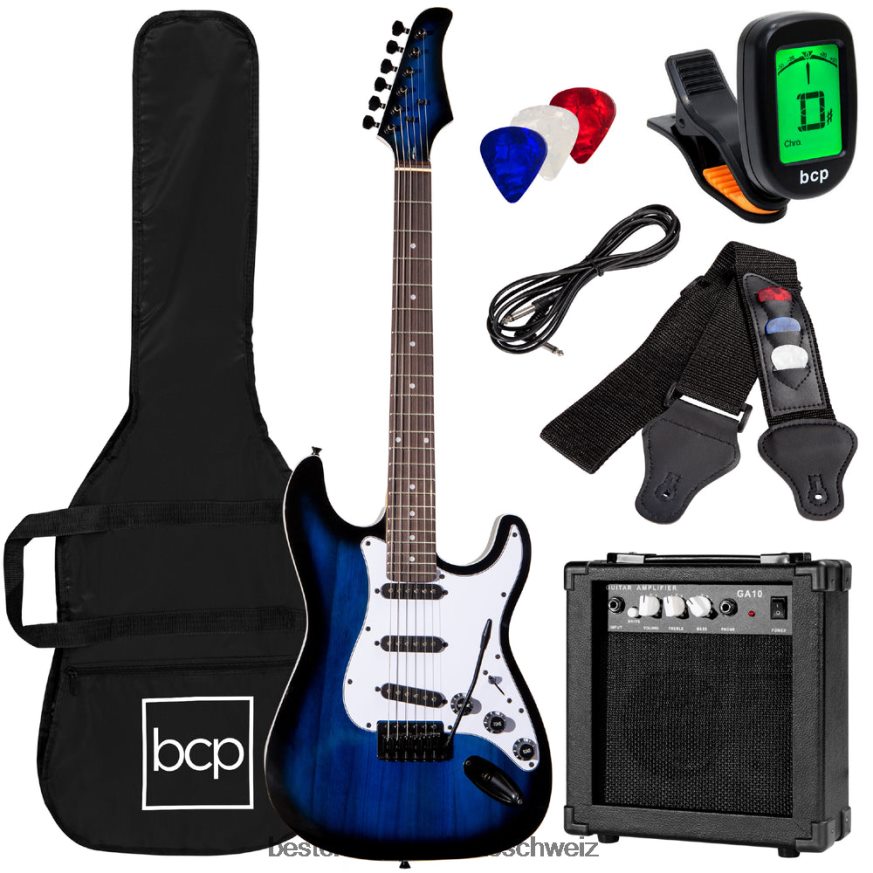 Best Choice Products Einsteiger-E-Gitarren-Set mit Koffer, 10-W-Verstärker und Tremolo-Stange Hollywood-Blau 2JD0221098