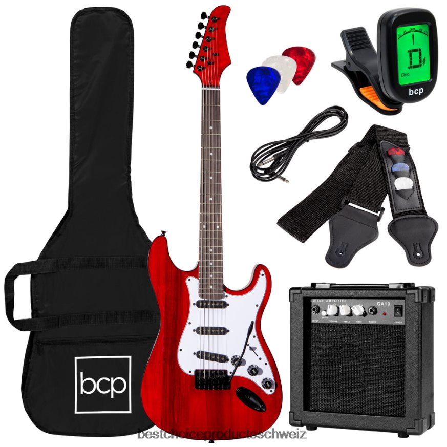 Best Choice Products Einsteiger-E-Gitarren-Set mit Koffer, 10-W-Verstärker und Tremolo-Stange Kirschrot 2JD0221097
