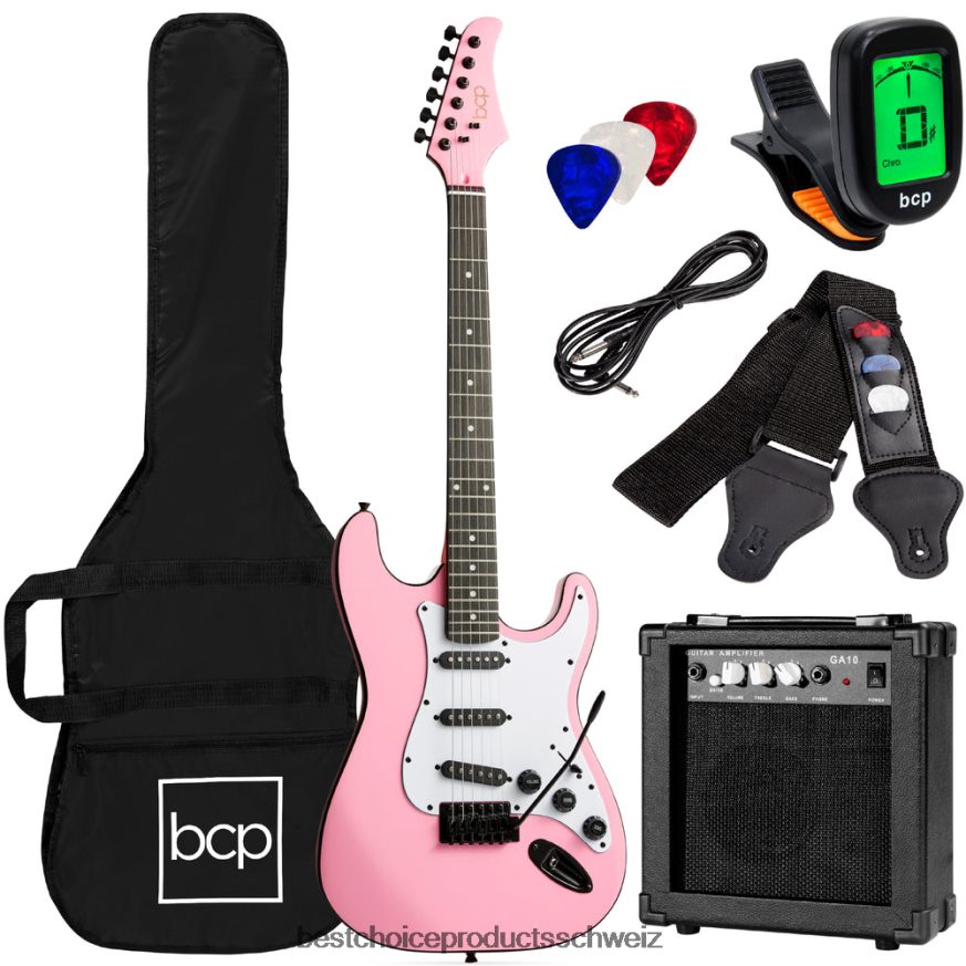 Best Choice Products Einsteiger-E-Gitarren-Set mit Koffer, 10-W-Verstärker und Tremolo-Stange Rosa 2JD0221105