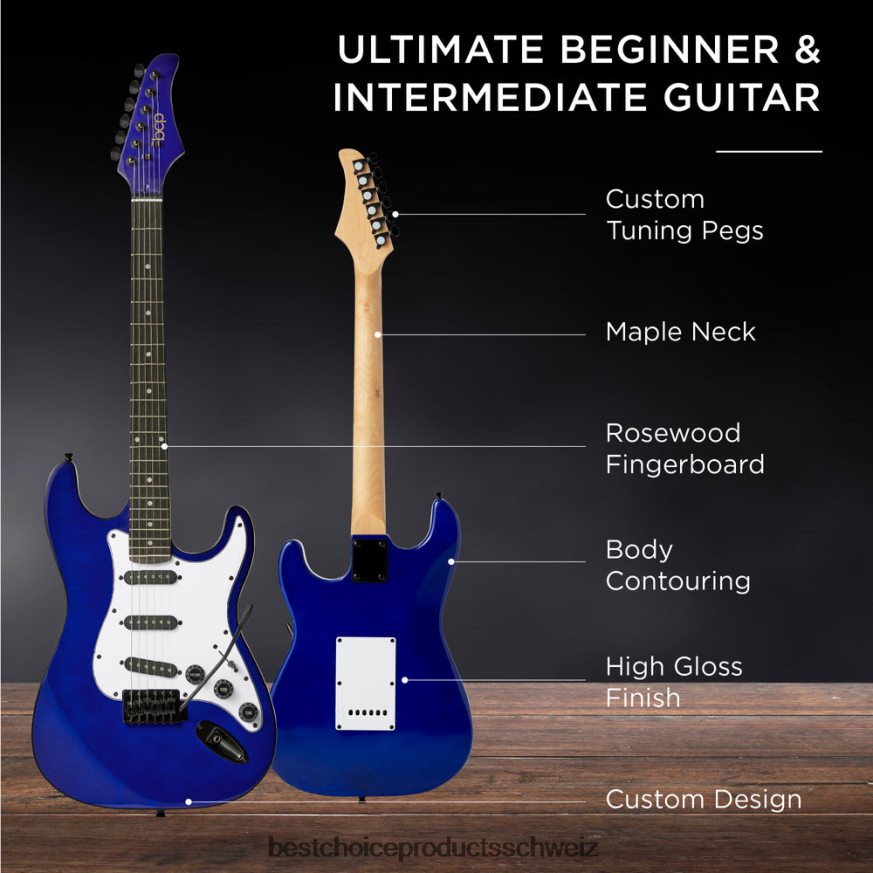 Best Choice Products Einsteiger-E-Gitarren-Set mit Koffer, 10-W-Verstärker und Tremolo-Stange metallisches Blau 2JD0221107