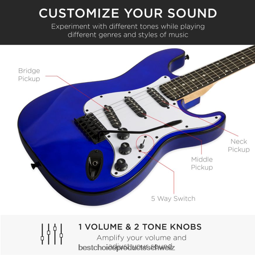 Best Choice Products Einsteiger-E-Gitarren-Set mit Koffer, 10-W-Verstärker und Tremolo-Stange metallisches Blau 2JD0221107