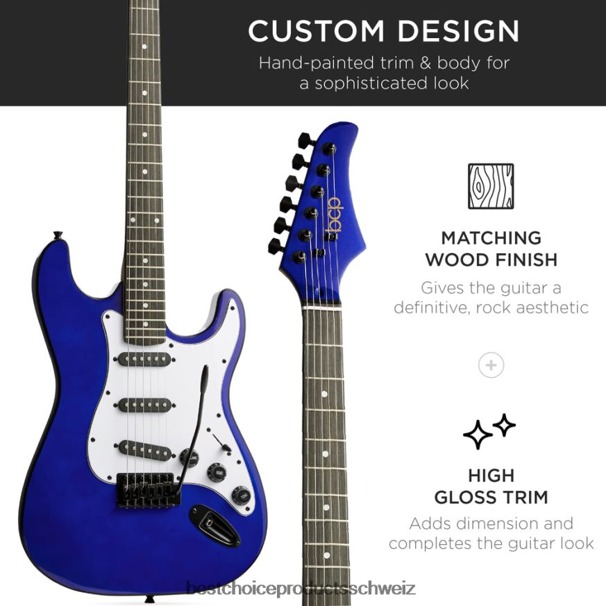 Best Choice Products Einsteiger-E-Gitarren-Set mit Koffer, 10-W-Verstärker und Tremolo-Stange metallisches Blau 2JD0221107