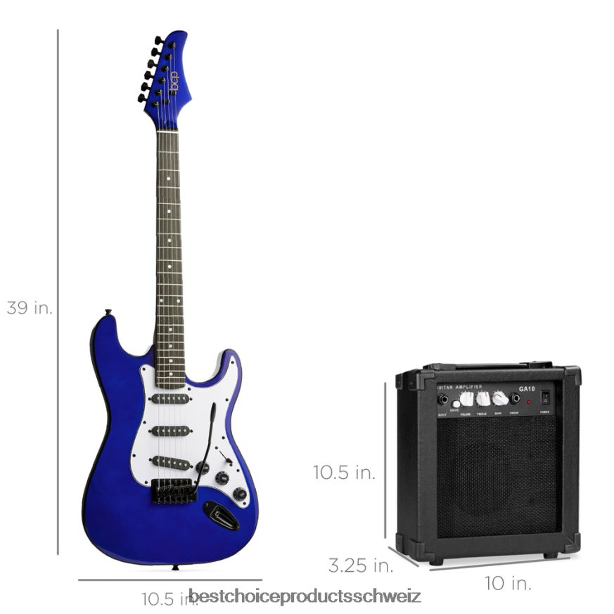 Best Choice Products Einsteiger-E-Gitarren-Set mit Koffer, 10-W-Verstärker und Tremolo-Stange metallisches Blau 2JD0221107