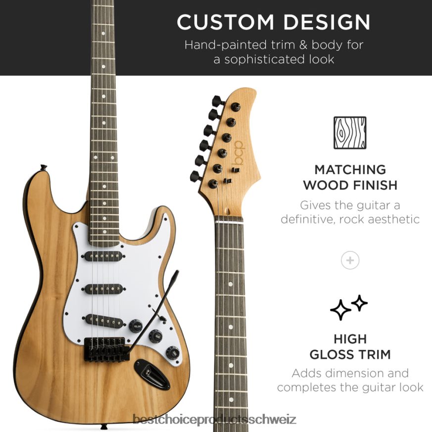 Best Choice Products Einsteiger-E-Gitarren-Set mit Koffer, 10-W-Verstärker und Tremolo-Stange natürlich 2JD0221109