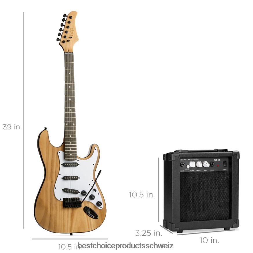 Best Choice Products Einsteiger-E-Gitarren-Set mit Koffer, 10-W-Verstärker und Tremolo-Stange natürlich 2JD0221109