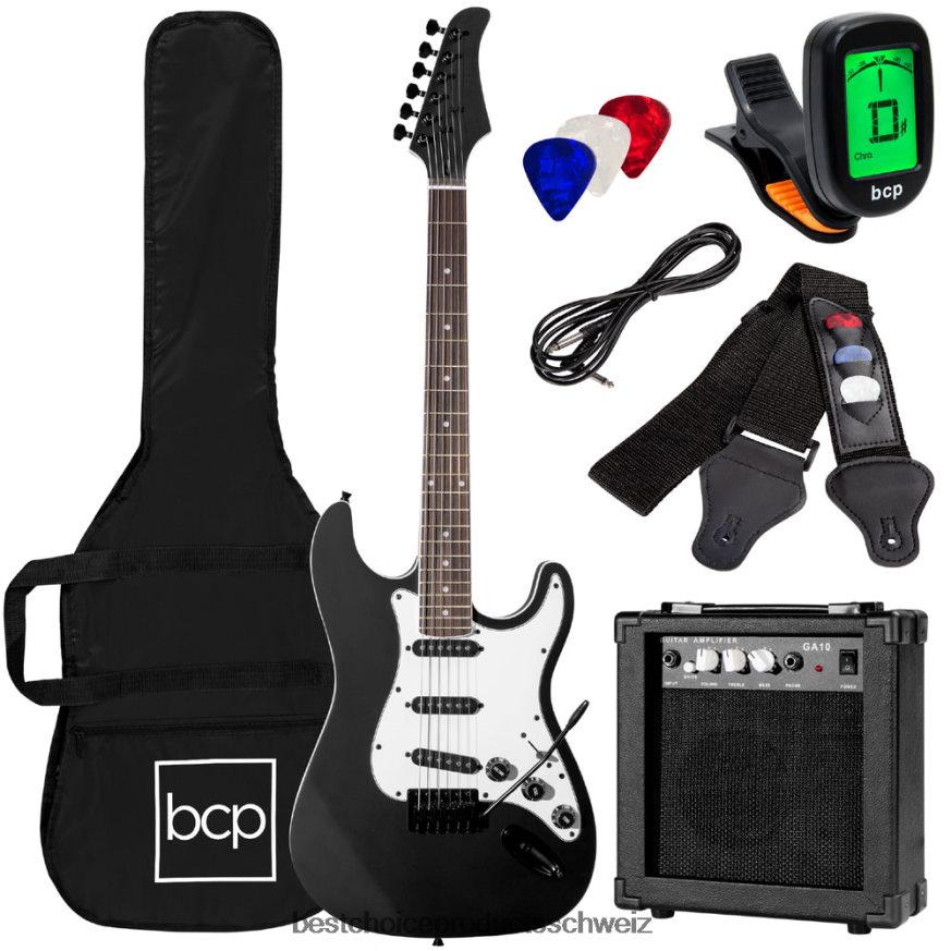 Best Choice Products Einsteiger-E-Gitarren-Set mit Koffer, 10-W-Verstärker und Tremolo-Stange pechschwarz 2JD0221099