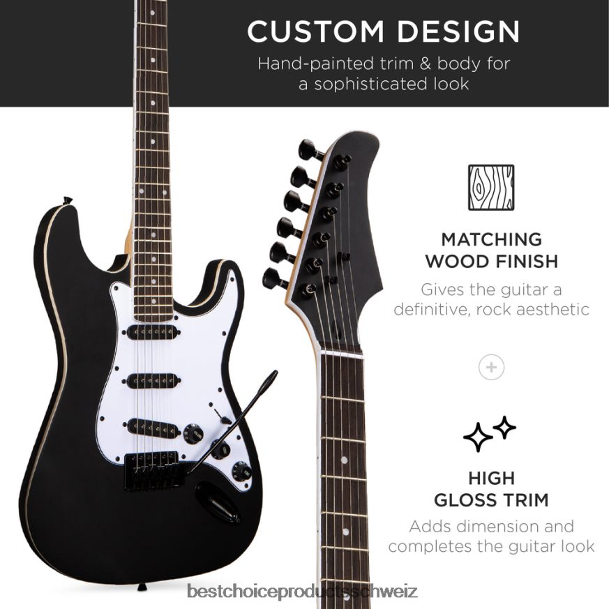 Best Choice Products Einsteiger-E-Gitarren-Set mit Koffer, 10-W-Verstärker und Tremolo-Stange pechschwarz 2JD0221099