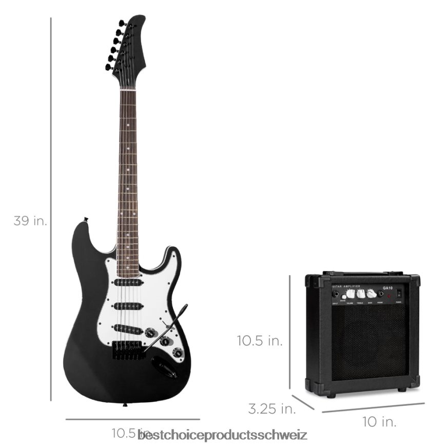 Best Choice Products Einsteiger-E-Gitarren-Set mit Koffer, 10-W-Verstärker und Tremolo-Stange pechschwarz 2JD0221099