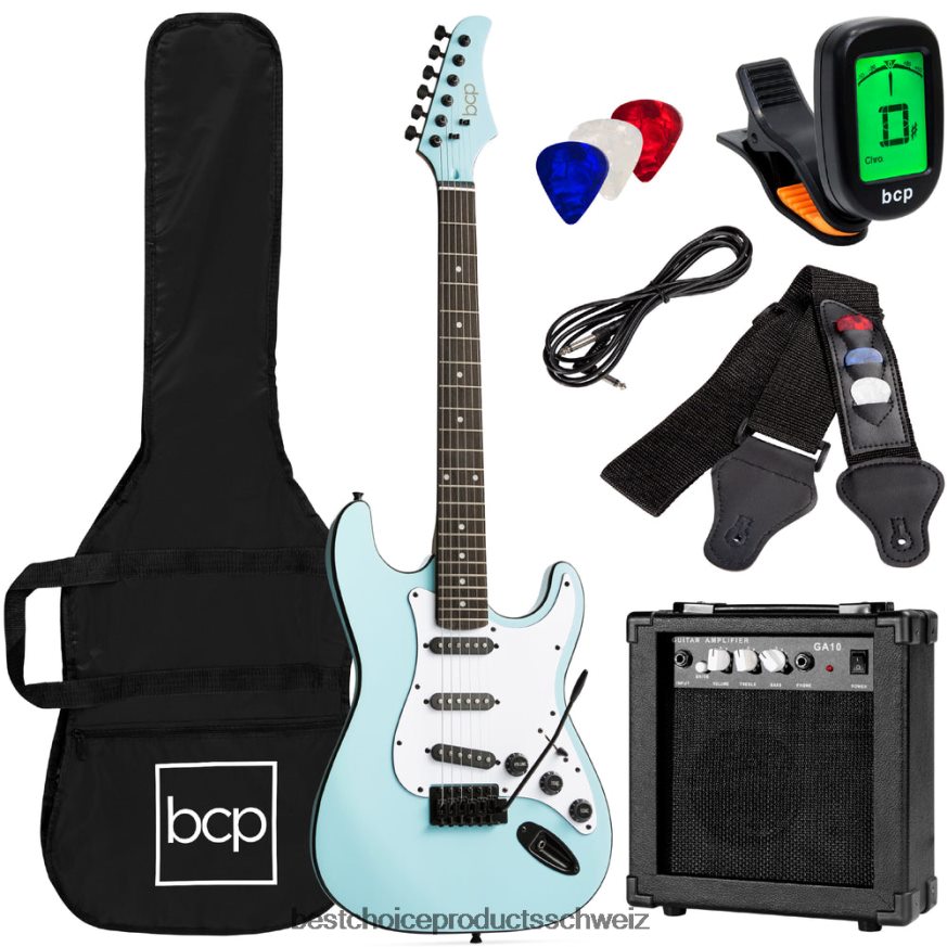 Best Choice Products Einsteiger-E-Gitarren-Set mit Koffer, 10-W-Verstärker und Tremolo-Stange puderblau 2JD0221106