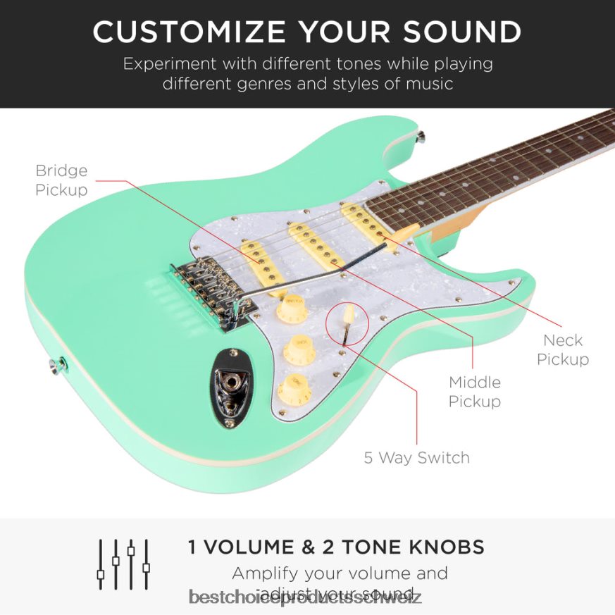 Best Choice Products Einsteiger-E-Gitarren-Set mit Koffer, 10-W-Verstärker und Tremolo-Stange soziales Grün 2JD0221101