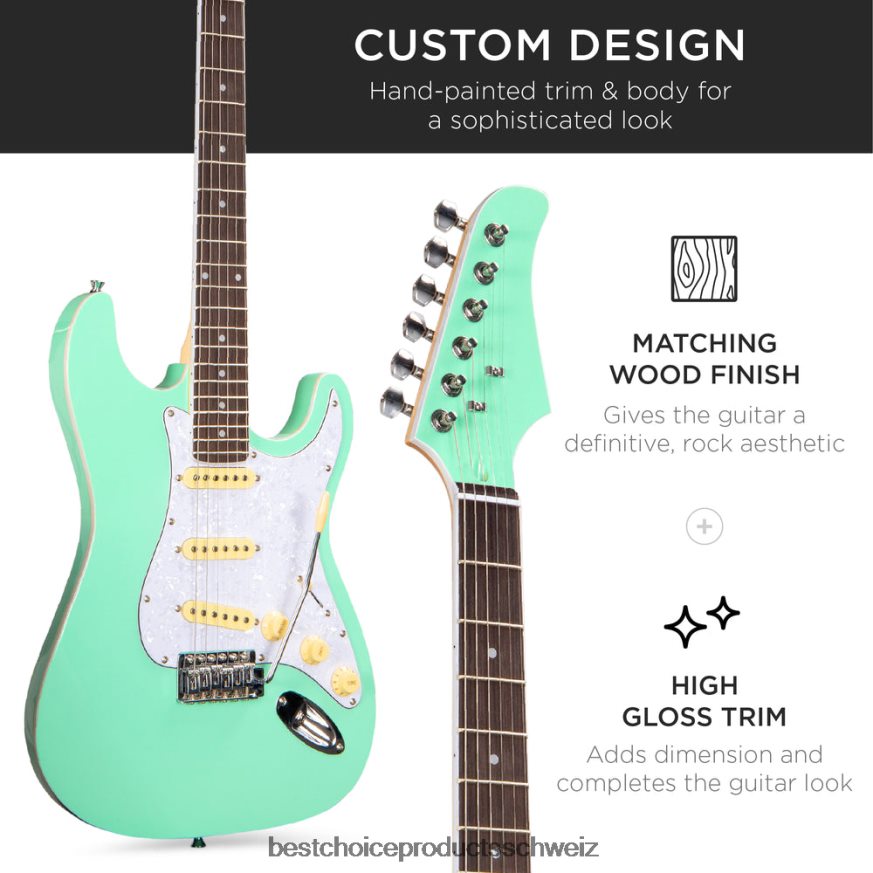 Best Choice Products Einsteiger-E-Gitarren-Set mit Koffer, 10-W-Verstärker und Tremolo-Stange soziales Grün 2JD0221101