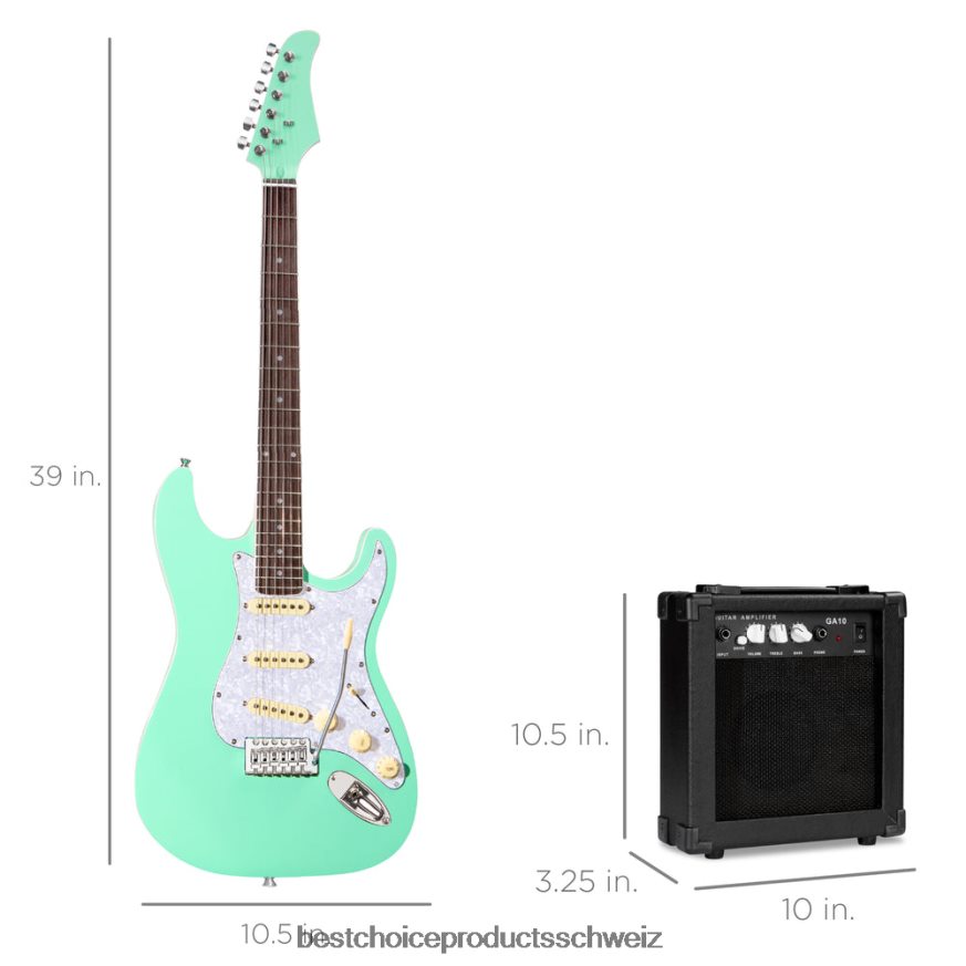 Best Choice Products Einsteiger-E-Gitarren-Set mit Koffer, 10-W-Verstärker und Tremolo-Stange soziales Grün 2JD0221101