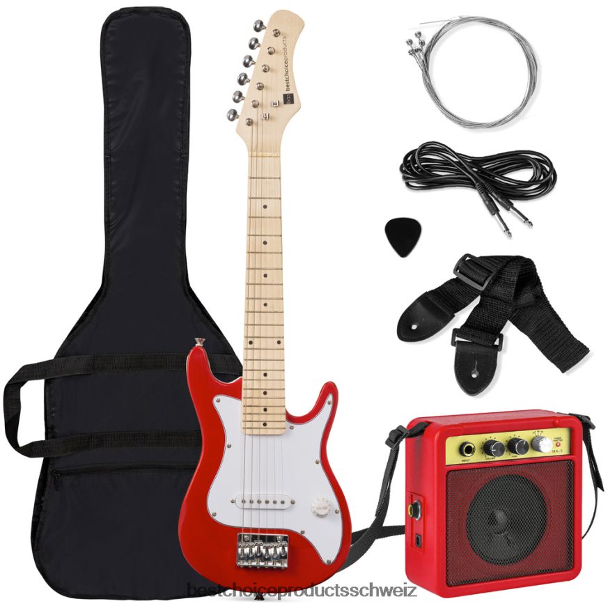 Best Choice Products Einsteiger-Starterkit für E-Gitarre für Kinder mit 5-W-Verstärker Rot 2JD0221083
