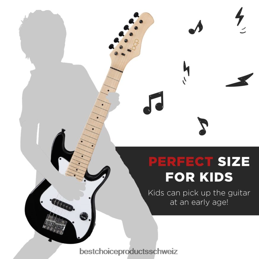 Best Choice Products Einsteiger-Starterkit für E-Gitarre für Kinder mit 5-W-Verstärker Schwarz 2JD0221081