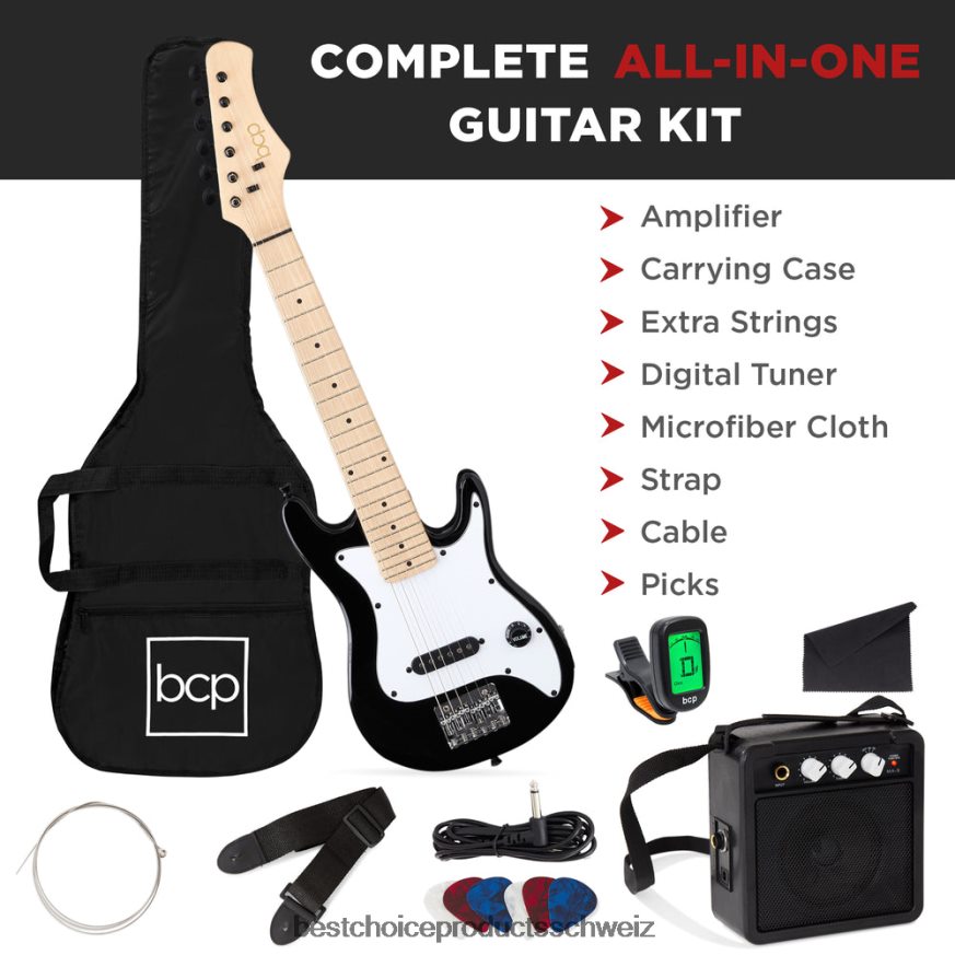 Best Choice Products Einsteiger-Starterkit für E-Gitarre für Kinder mit 5-W-Verstärker Schwarz 2JD0221081