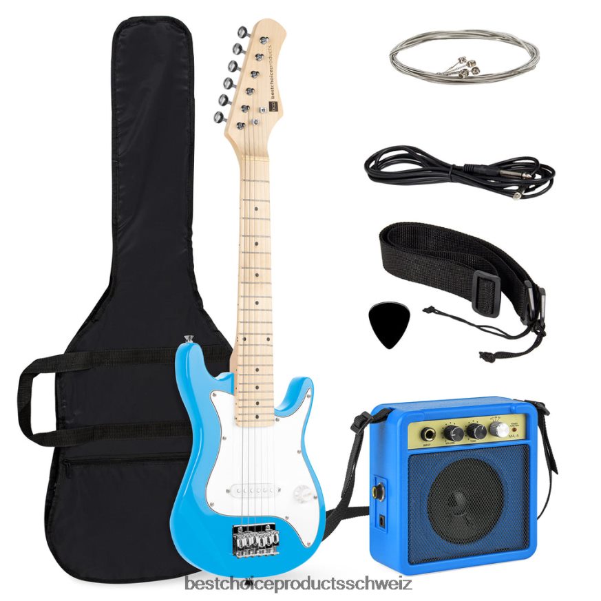 Best Choice Products Einsteiger-Starterkit für E-Gitarre für Kinder mit 5-W-Verstärker hellblau 2JD0221082